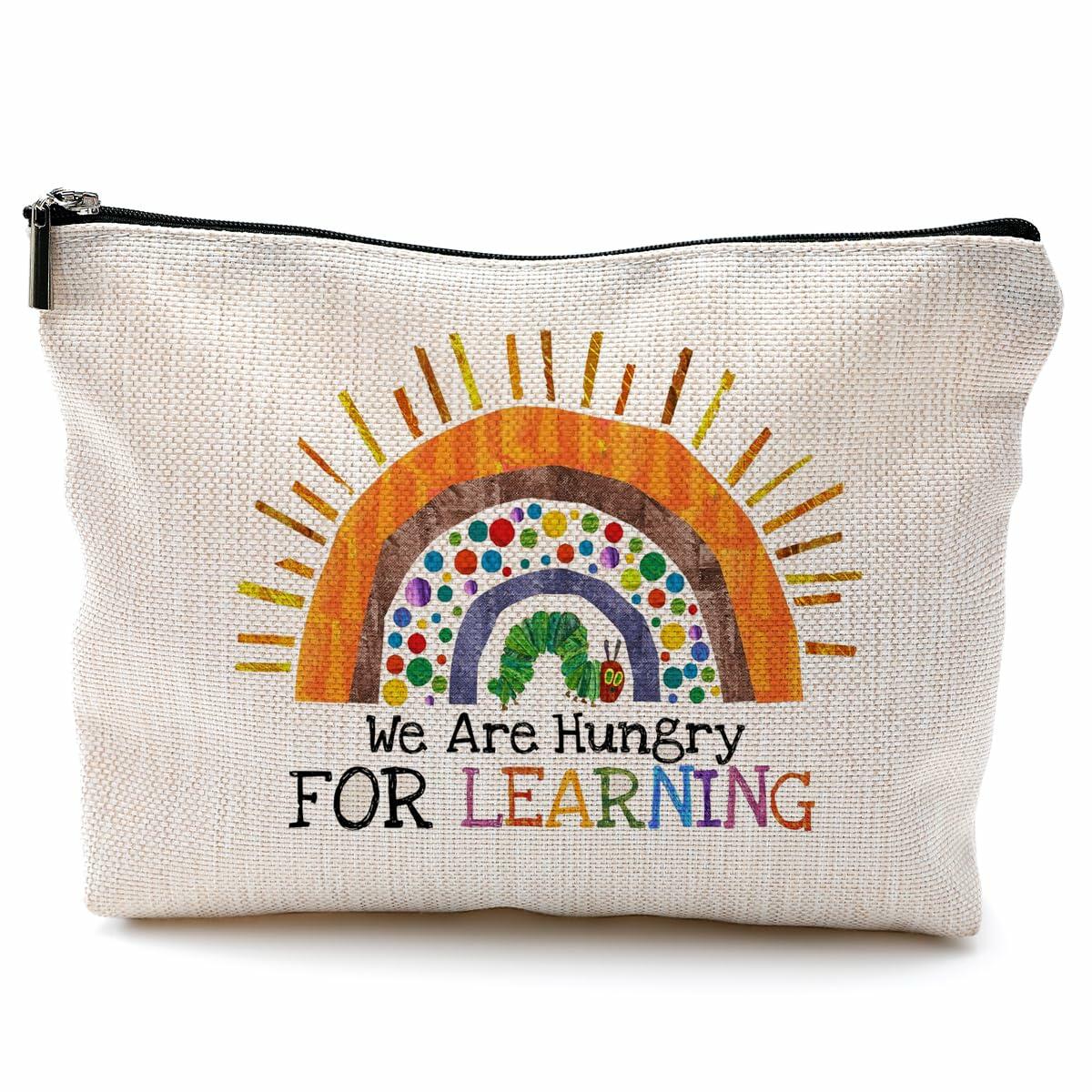 Neceser de maquillaje para profesoras QGFM, estuche cosmético arcoíris, bolsa de viaje multicolor