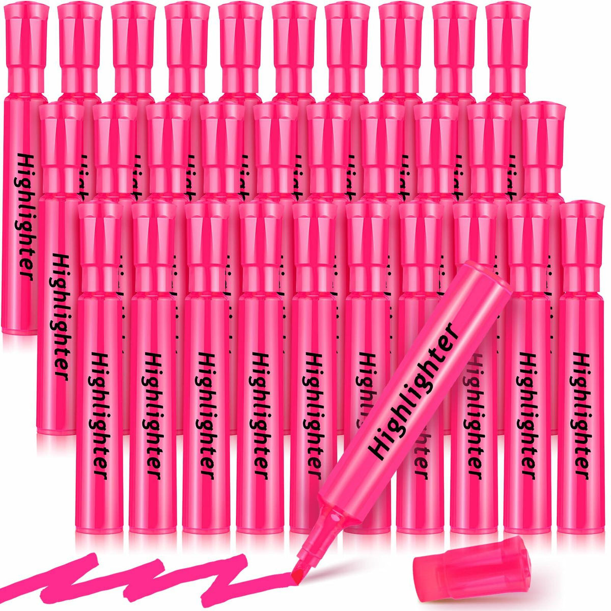 Paquete de 30 marcadores resaltadores Qilery, estilo tanque rosa, punta biselada, de secado rápido