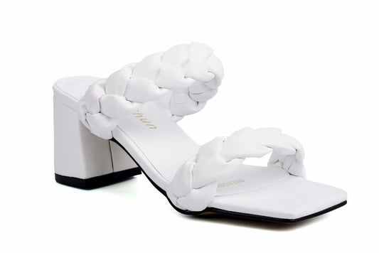 ComeShun Women Low Block Heel Mules Open Toe Ankle Strap White Size 6