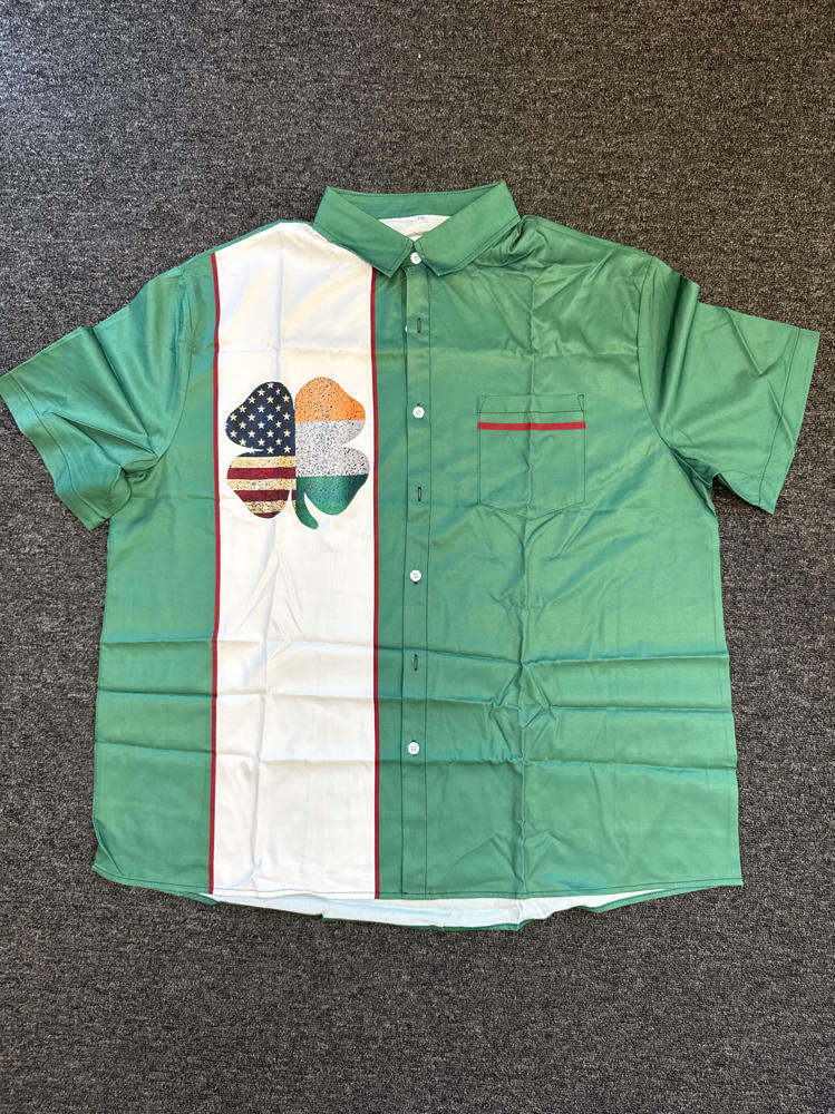 Camisa de botones para hombre con estampado de trébol de cuatro hojas y bandera del Día de San Patricio, color blanco y verde, talla 2XL