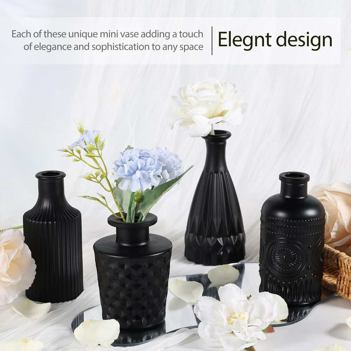 TBWIND Glass Bud Vase Set of 5 Small Amber Mini Vintage Flower Vases
