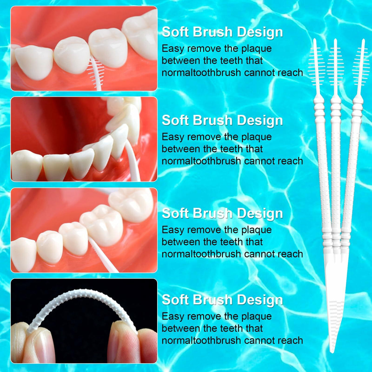 Cepillo de dientes con hilo dental dos en uno de cerdas suaves Fawnmum, paquete de 3 unidades
