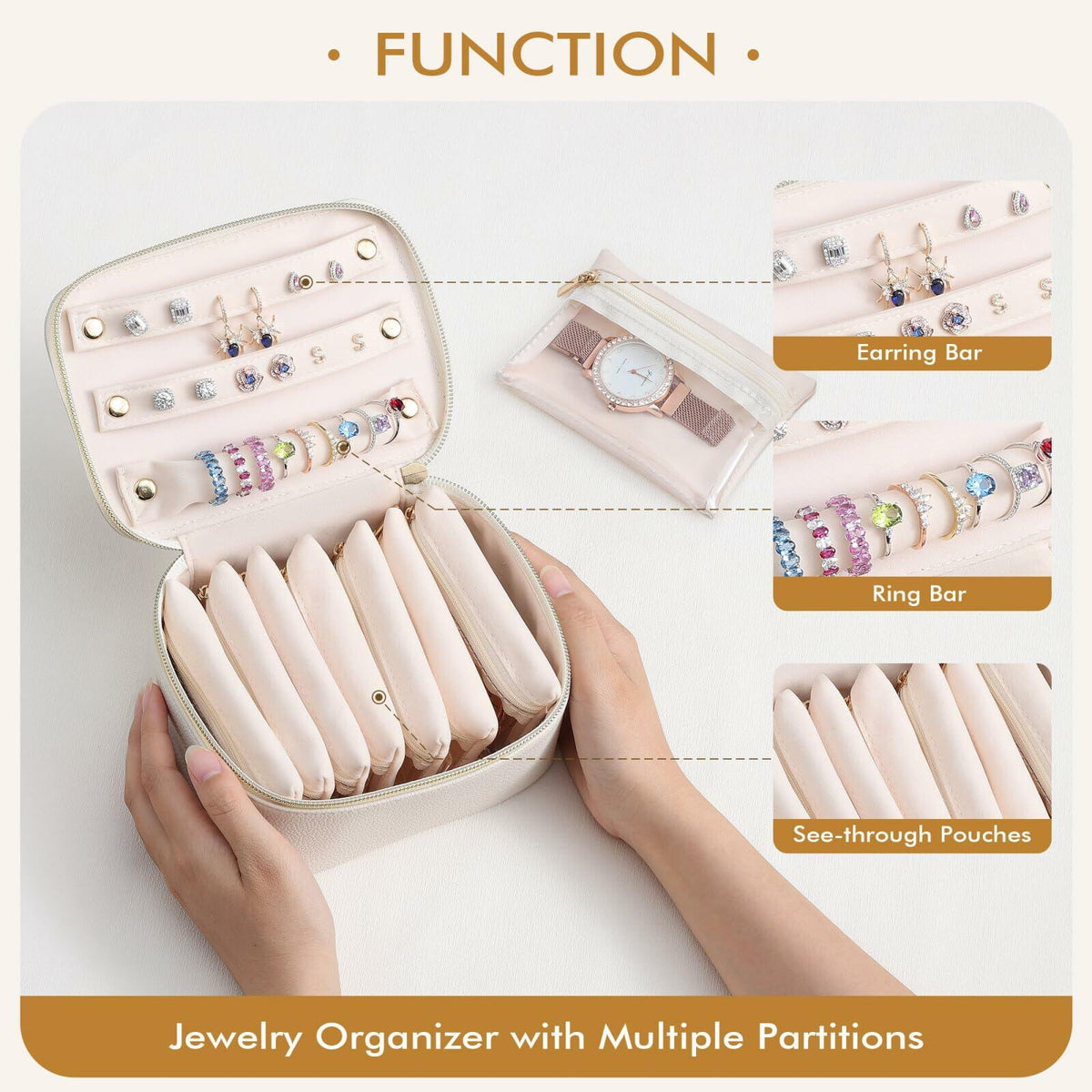 Parima Personalized Initial Makeup Bag Travel Jewelry Organizer Letter C White