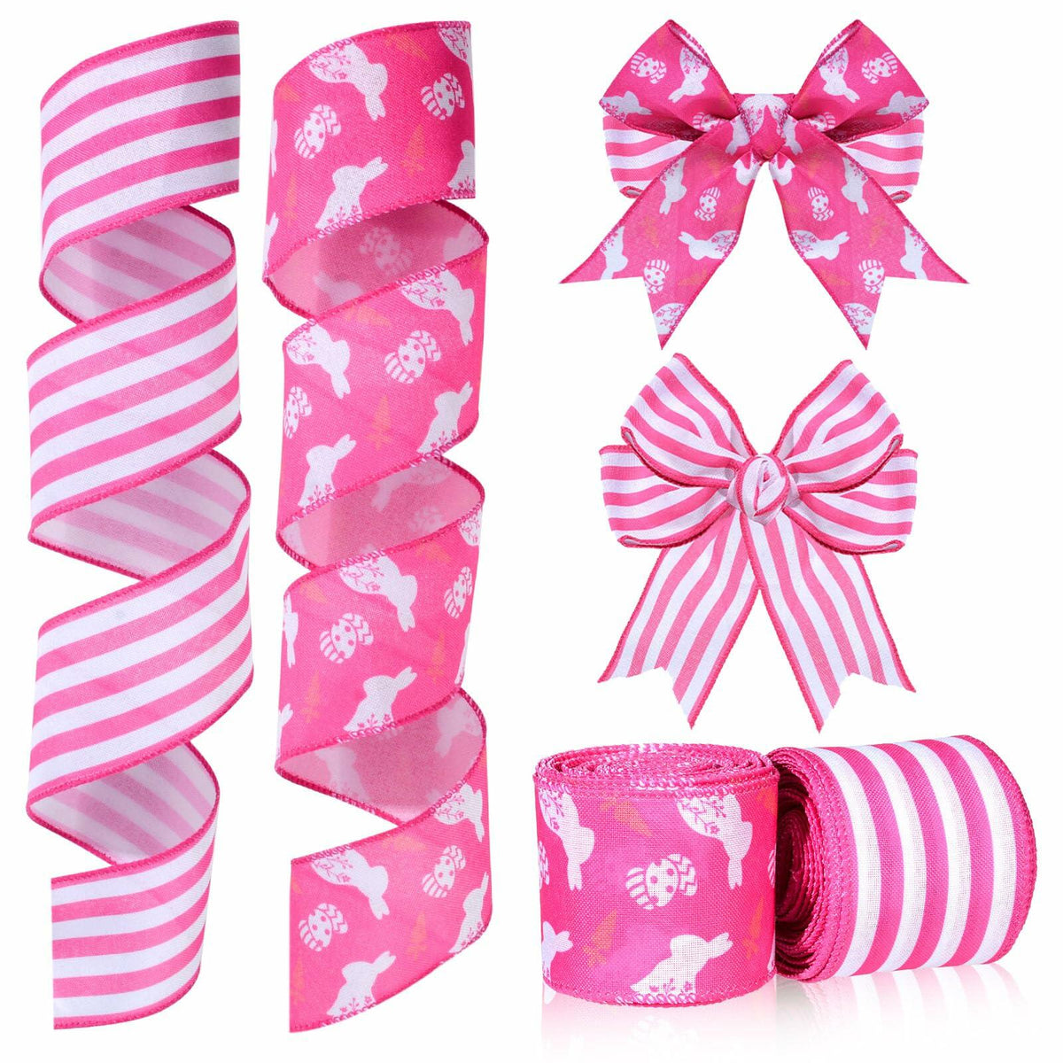 Cinta de alambre para Pascua Pineraap, 2.5 pulgadas x 10 yardas, rayas rosas, 2 rollos