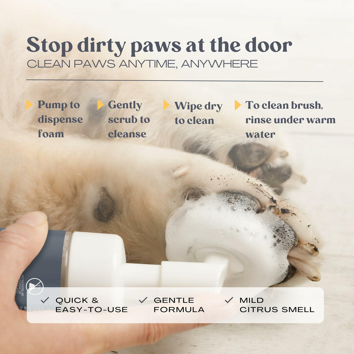BARKY PUP Dog Paw Cleaner No-Rinse Foaming Dandelion 6.8 fl oz Made in USA