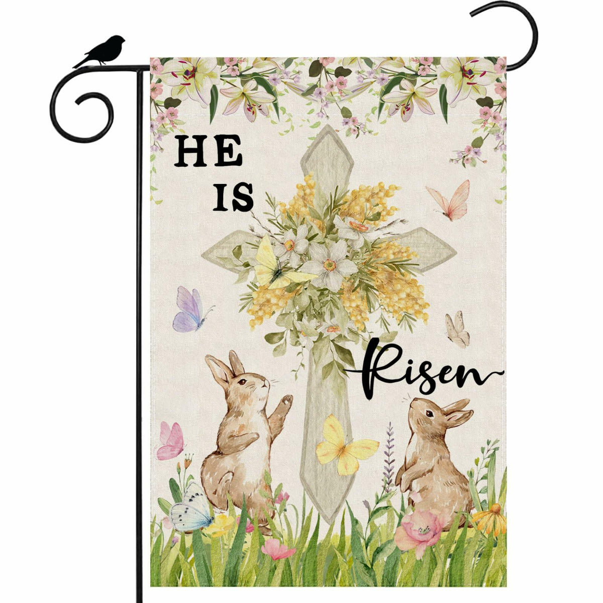 Bandera de jardín ZAEW con diseño de cruz y conejito de Pascua en acuarela, 12x18 pulgadas, de doble cara