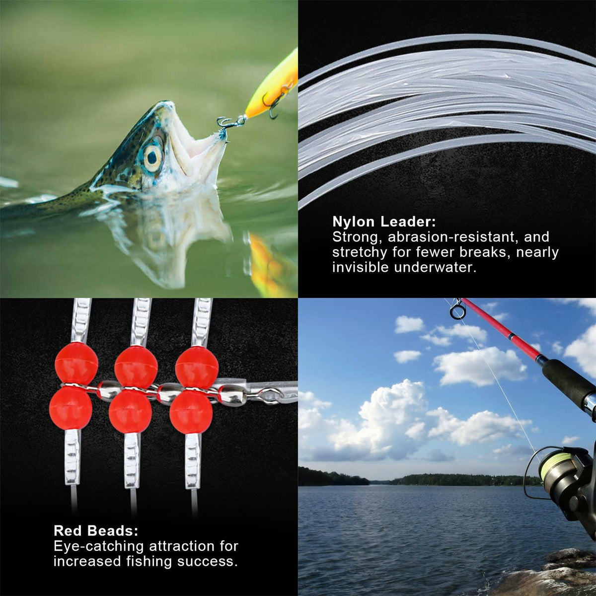 AIRKOUL 24 piezas de líneas de pesca de nailon con esmerillones, broches y cuentas