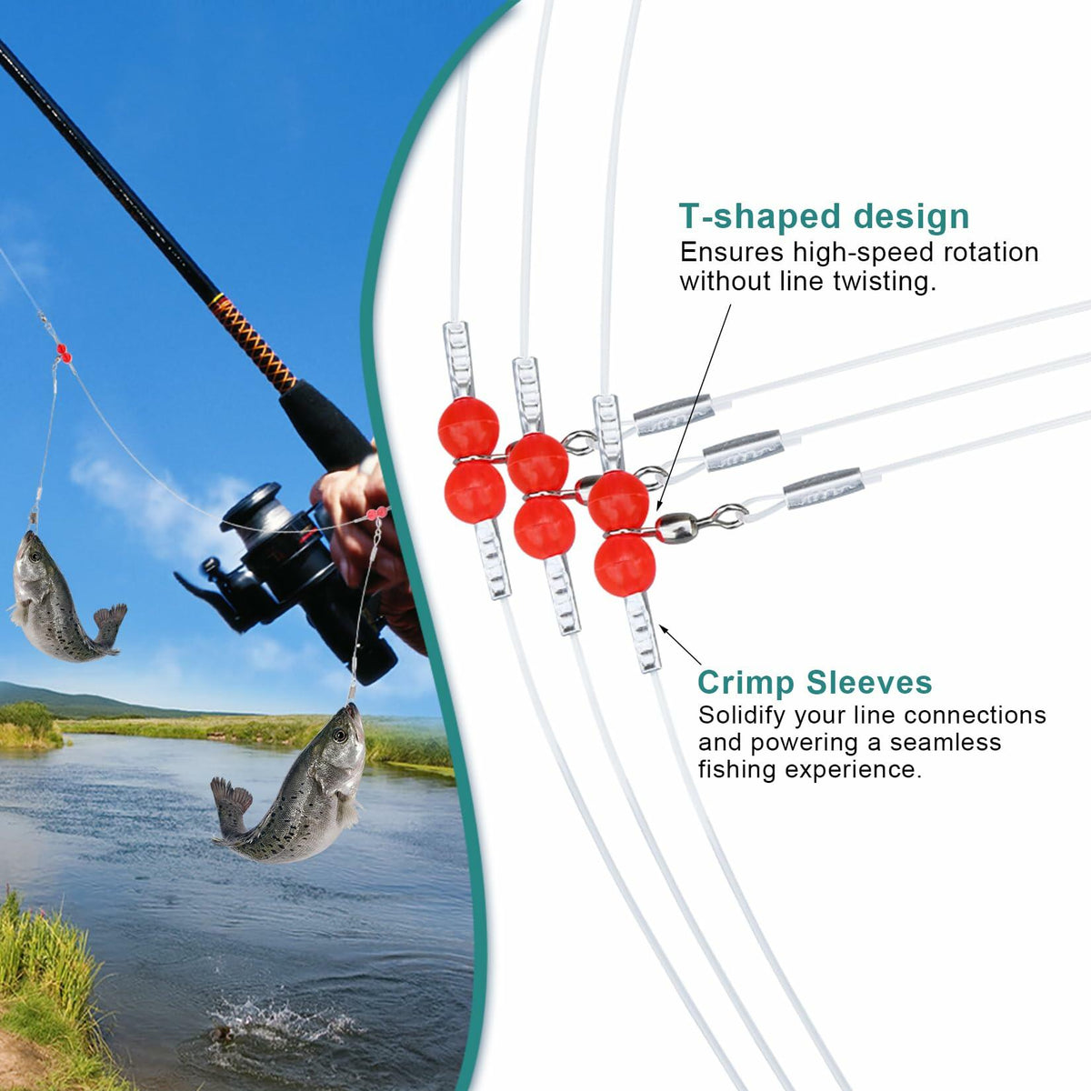AIRKOUL 24 piezas de líneas de pesca de nailon con esmerillones, broches y cuentas