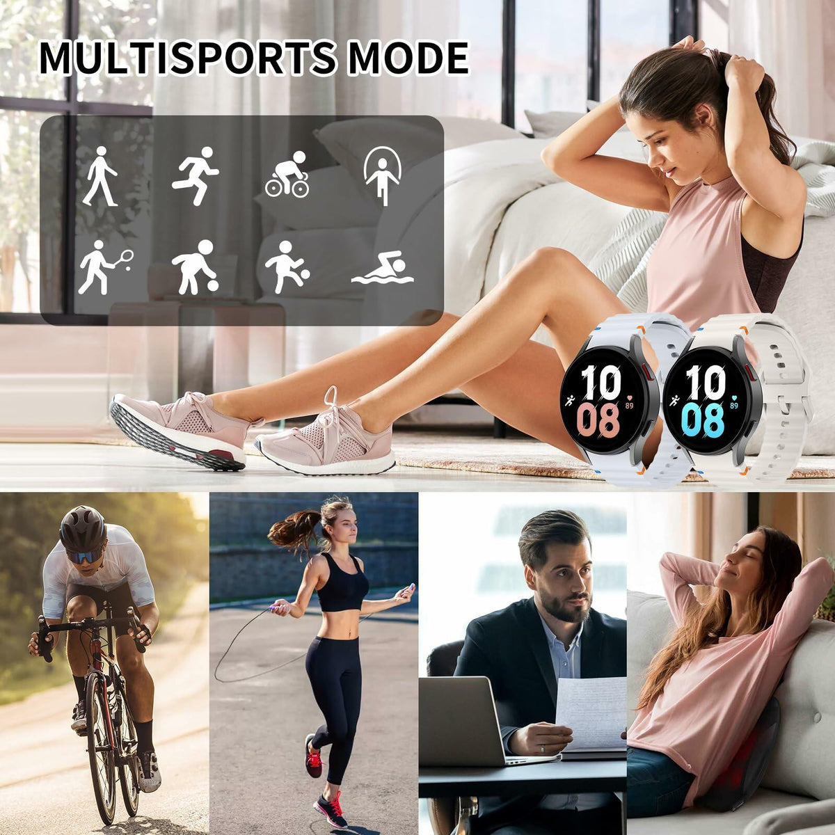 Correas deportivas compatibles con Samsung Galaxy Watch 7 6 5 40mm 44mm de silicona suave