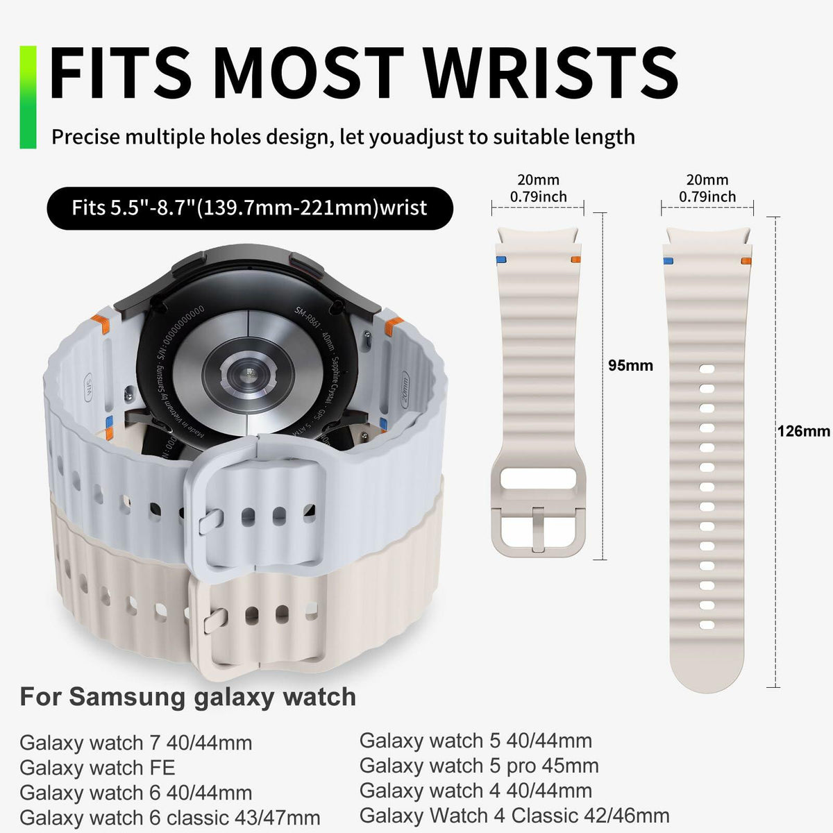 Correas deportivas compatibles con Samsung Galaxy Watch 7 6 5 40mm 44mm de silicona suave