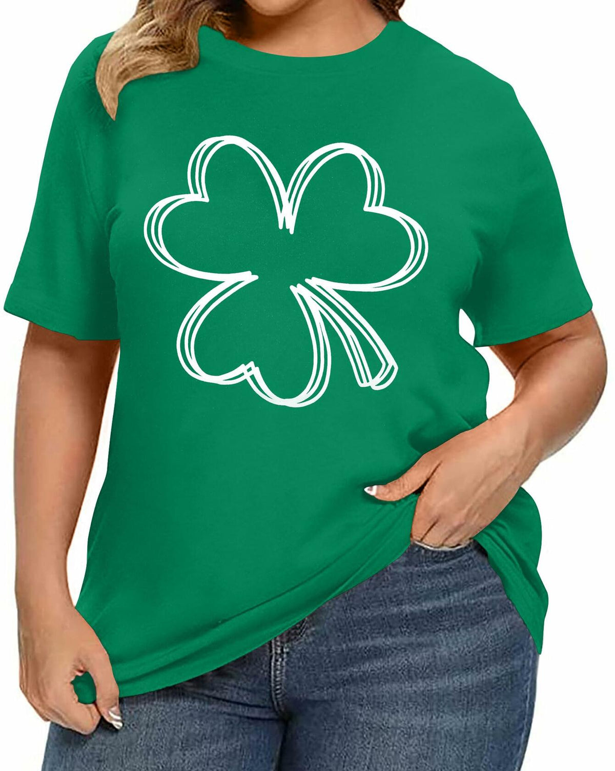 Camiseta de trébol de la suerte para mujer, talla grande, San Patricio, color verde, XL