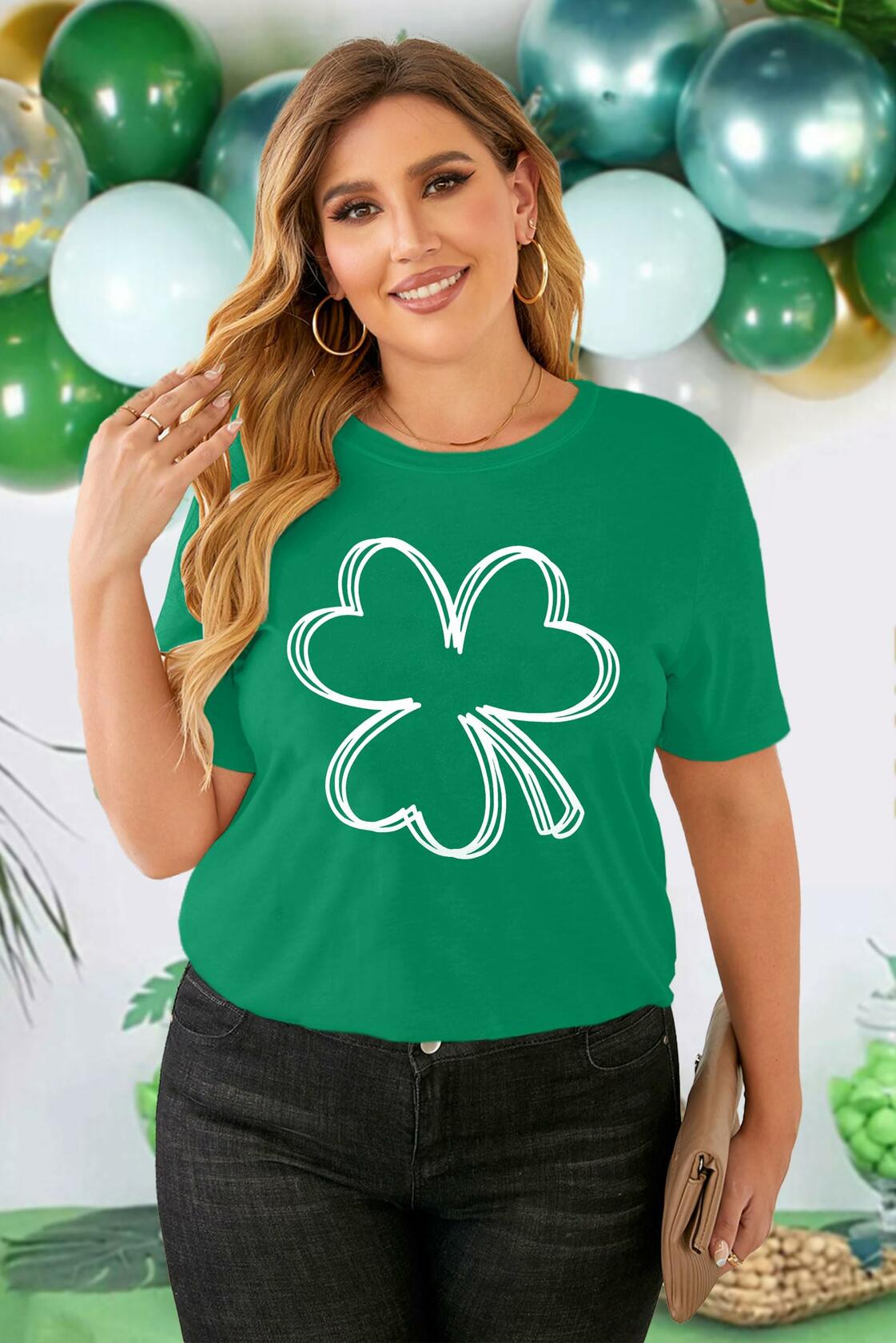 Camiseta de trébol de la suerte para mujer, talla grande, San Patricio, color verde, XL