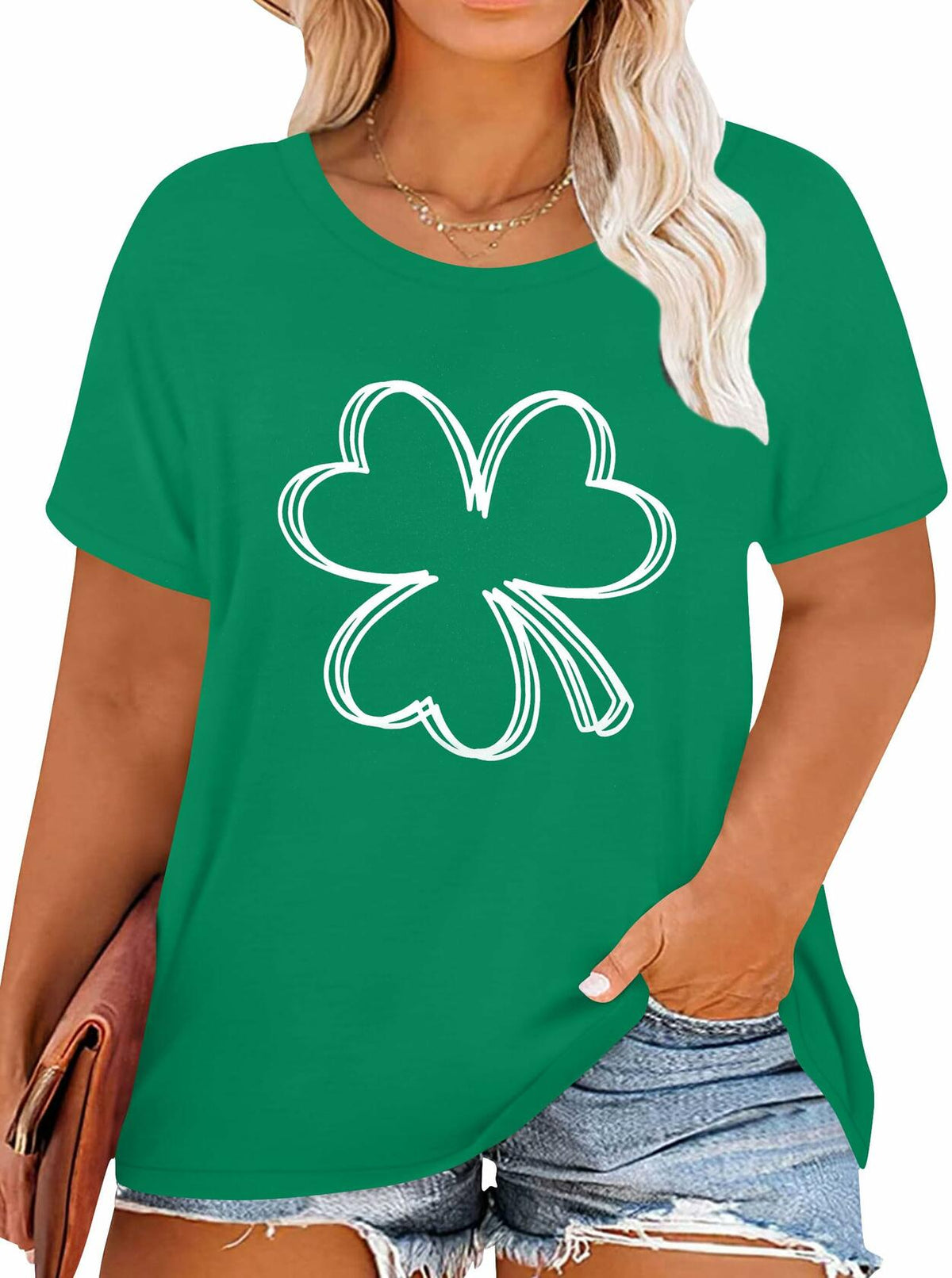 Camiseta de trébol de la suerte para mujer, talla grande, San Patricio, color verde, XL