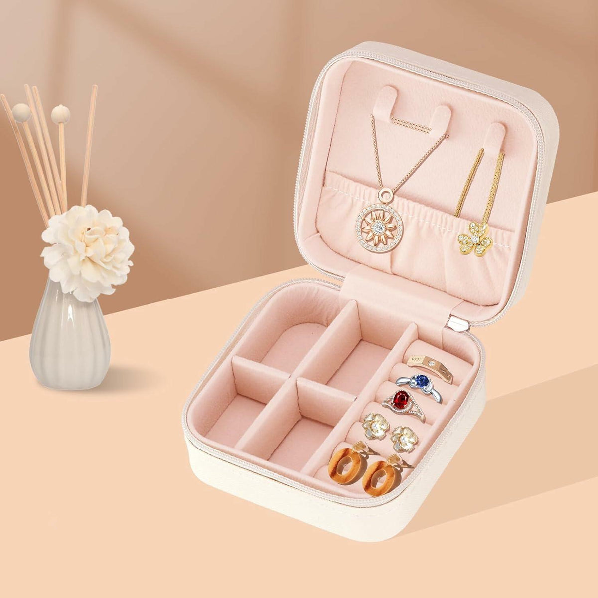 Joyero pequeño y portátil Sincerez para anillos y collares