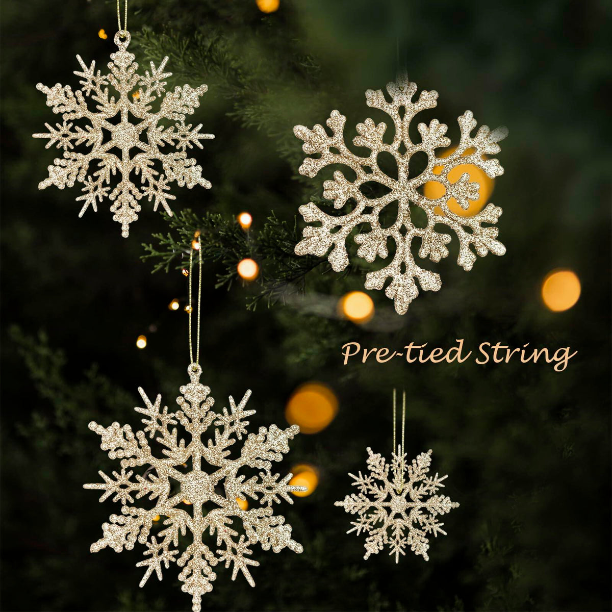Juego de adornos navideños de copo de nieve Langley, oro rosa, 36 piezas, 4 tamaños