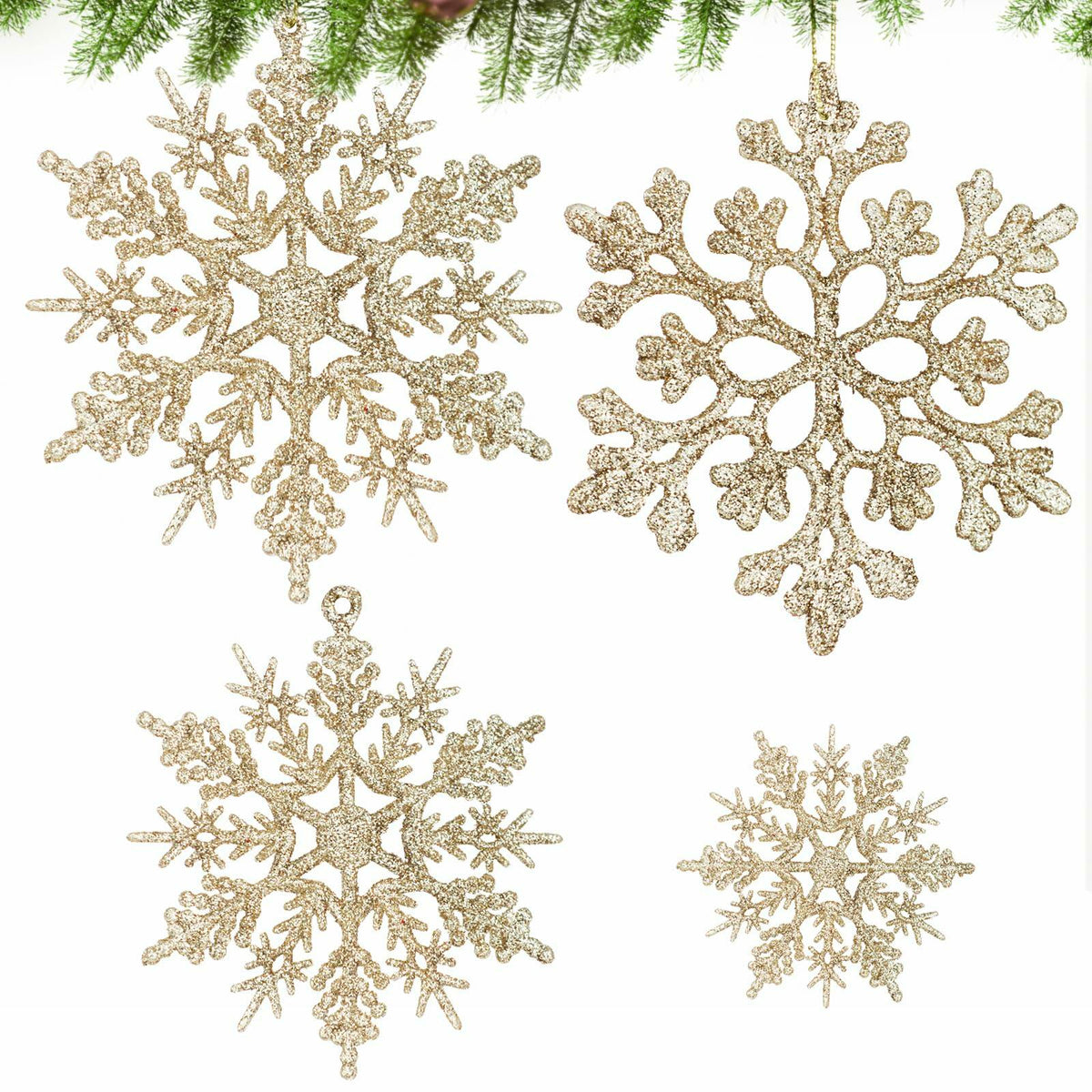Juego de adornos navideños de copo de nieve Langley, oro rosa, 36 piezas, 4 tamaños
