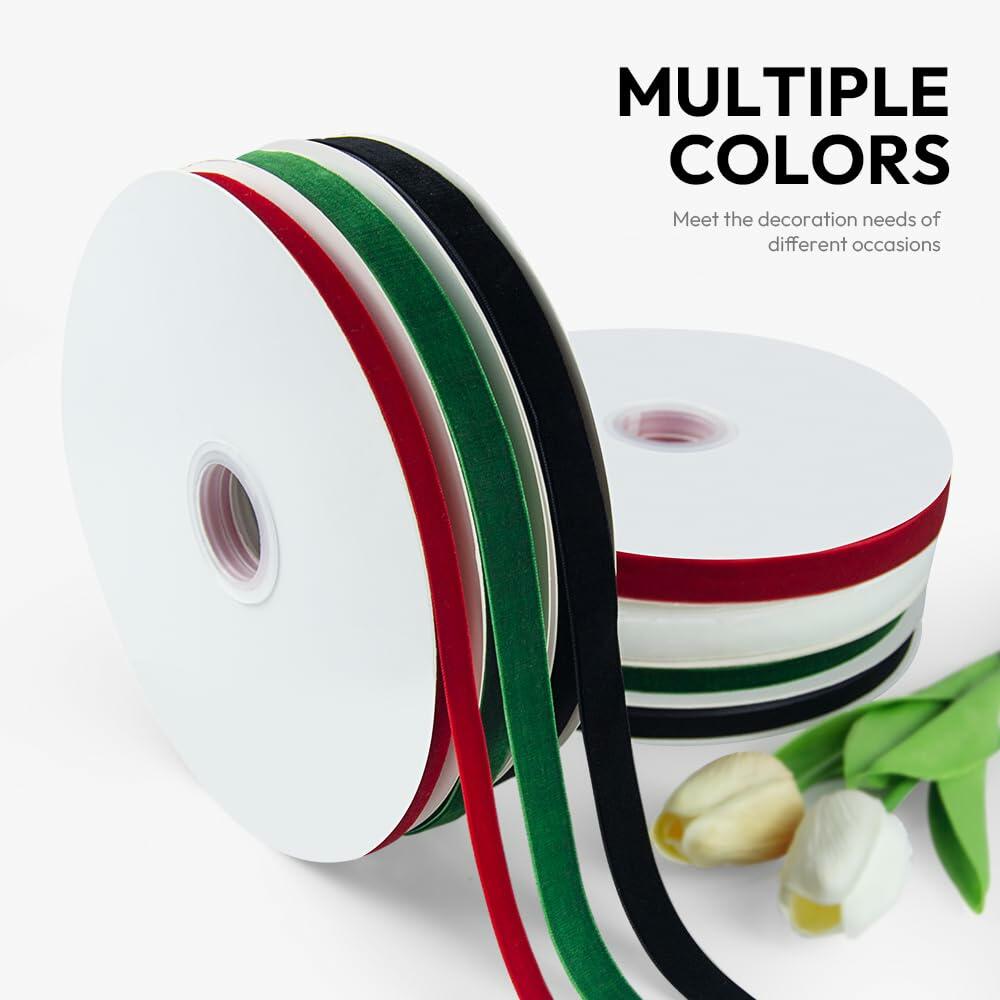 Quhora Velvet Ribbon 5/8in x 25yd Khaki Velvet Craft Ribbon Spool