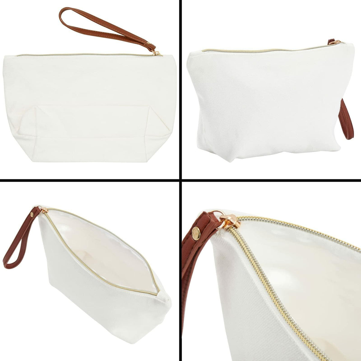 Neceser personalizado Glamlily con inicial I en dorado, color blanco, 10x3x6 pulgadas