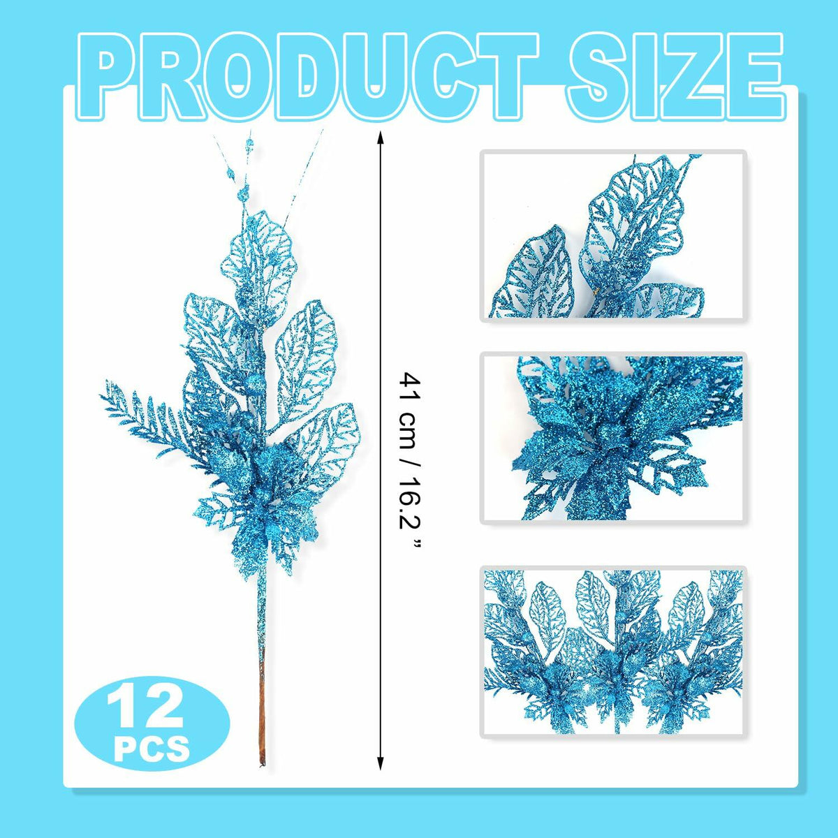 Adornos para árbol de Navidad Crazy Night, 16.3 pulgadas, 12 piezas, bayas con brillantina azul