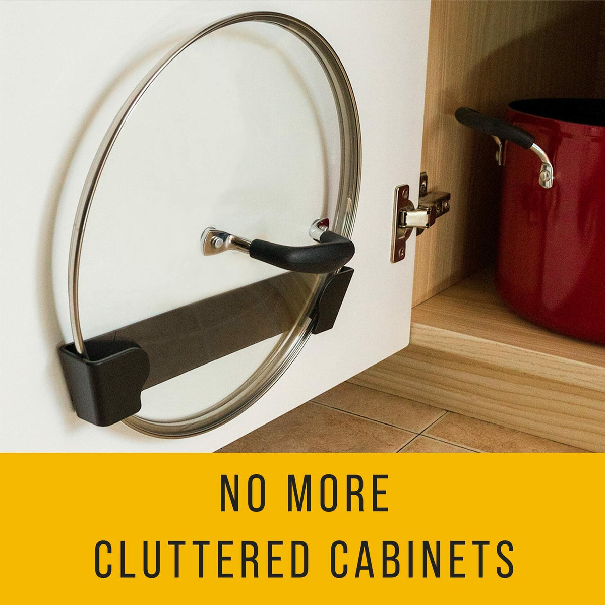 Clips organizadores de pared para tapas de ollas, adhesivos, tamaños de 6" y 9", paquete de 2