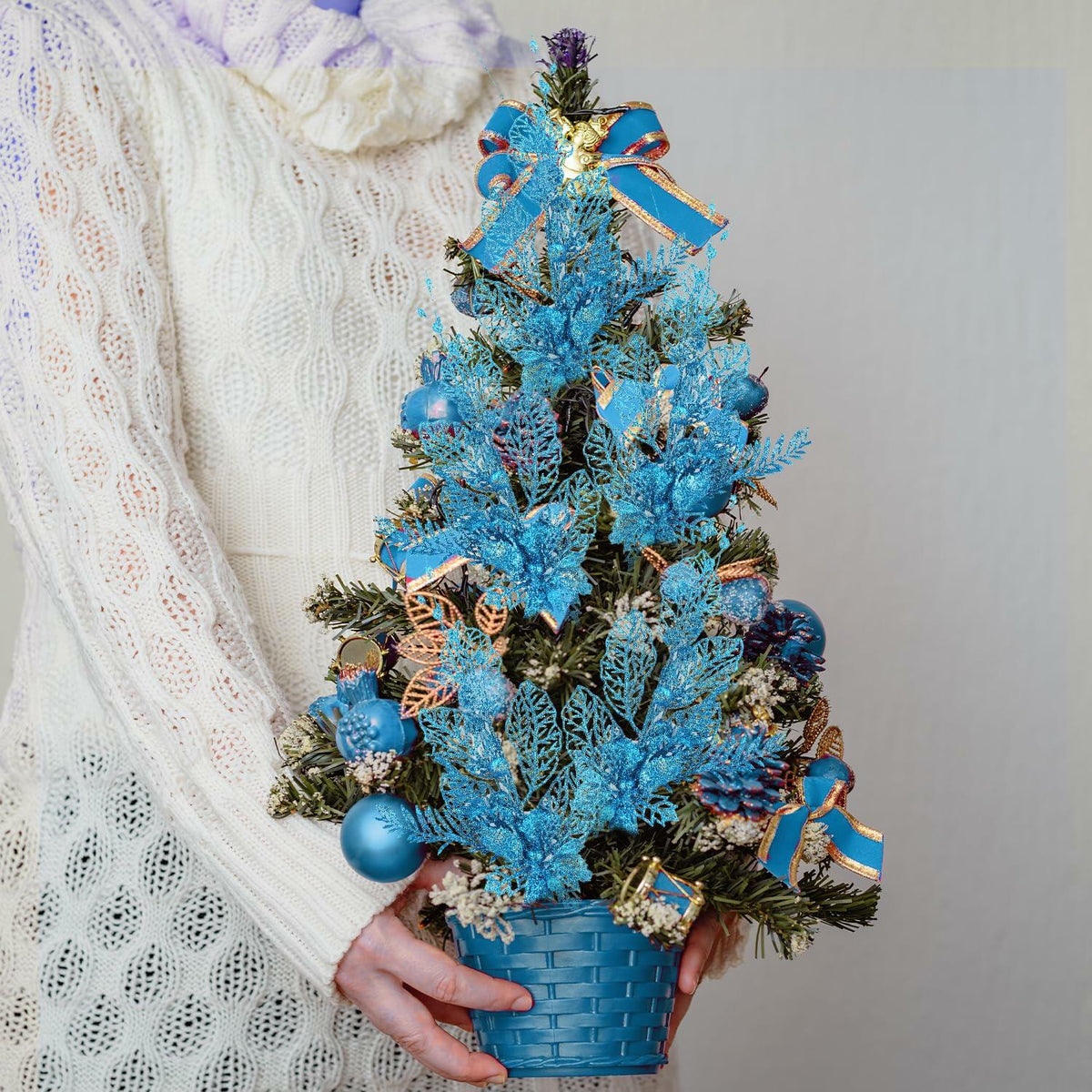 Adornos para árbol de Navidad Crazy Night, 16.3 pulgadas, 12 piezas, bayas con brillantina azul