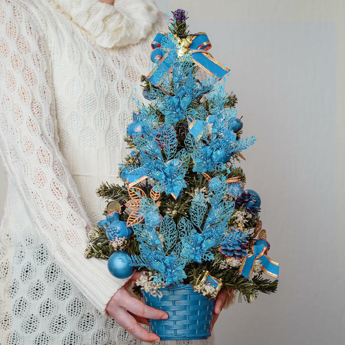 Adornos para árbol de Navidad Crazy Night, 16.3 pulgadas, 12 piezas, bayas con brillantina azul