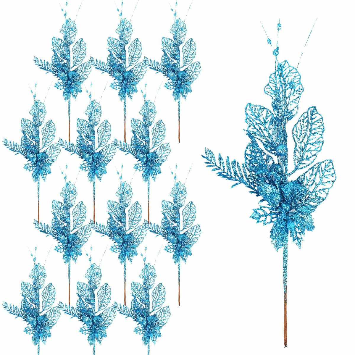Adornos para árbol de Navidad Crazy Night, 16.3 pulgadas, 12 piezas, bayas con brillantina azul