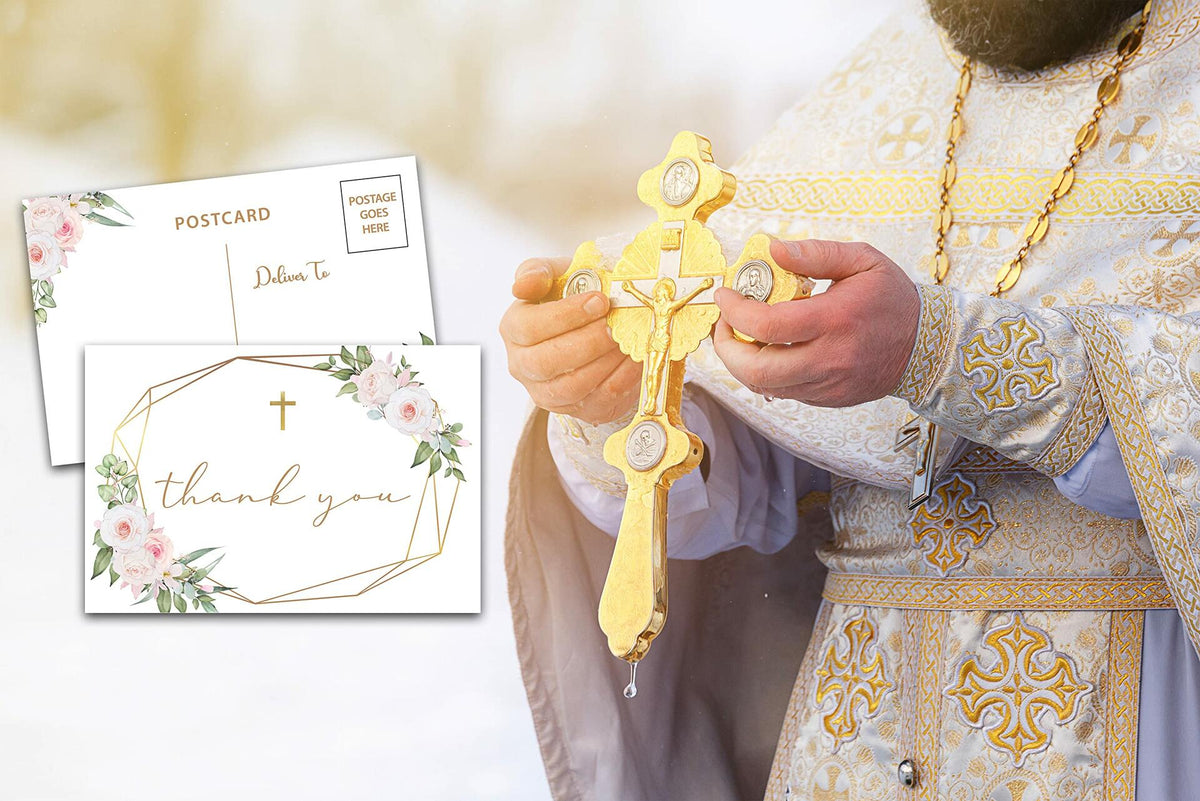 Tarjetas de agradecimiento para bautizo, diseño floral bohemio en rosa rubor y vegetación, paquete de 25 unidades