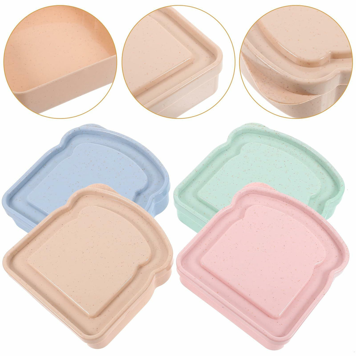 ABOOFAN 4 recipientes de plástico para sándwich con forma de tostada con tapa para almacenamiento de alimentos