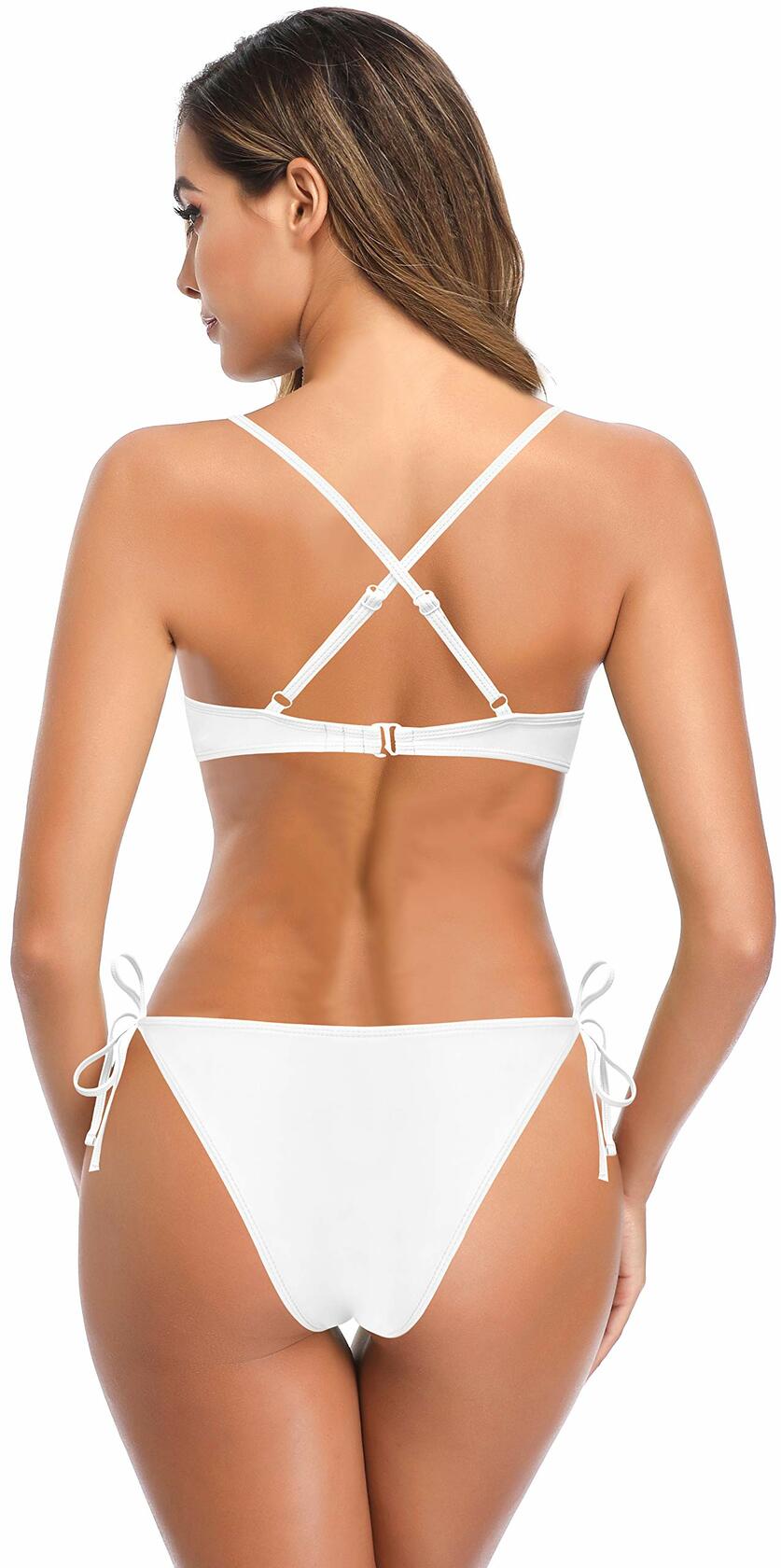 Bikini de mujer SHEKINI de tiro alto con escote en V y espalda cruzada, color negro, talla L