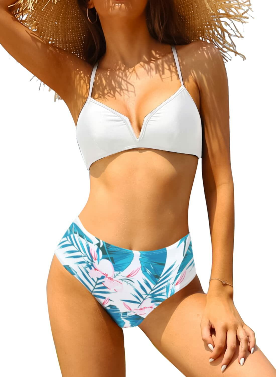 Bikini de mujer SHEKINI de tiro alto con escote en V y espalda cruzada, color negro, talla L