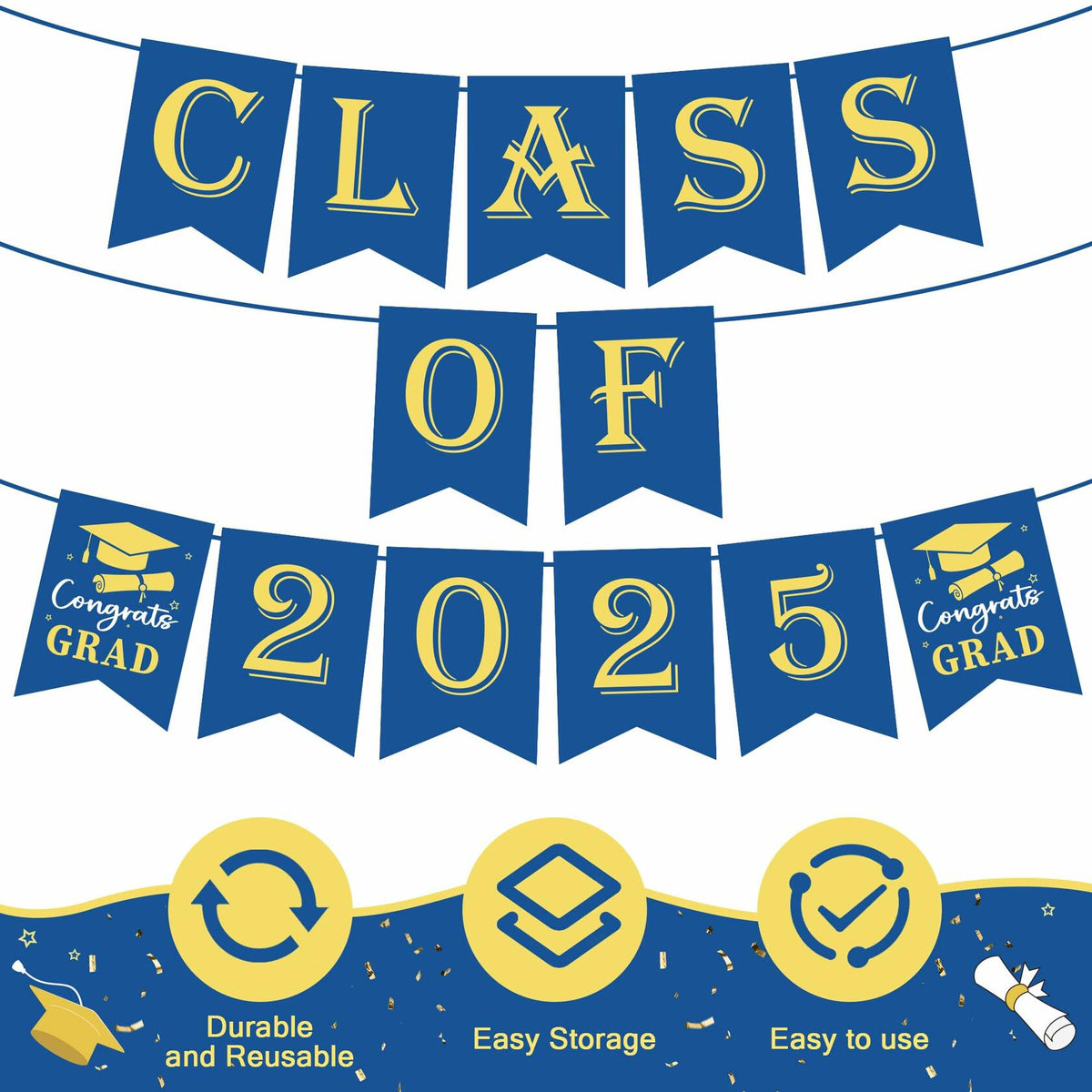 Pancarta de graduación OHOME 2025 azul, fondo de felicitaciones para graduado, decoración de fiesta