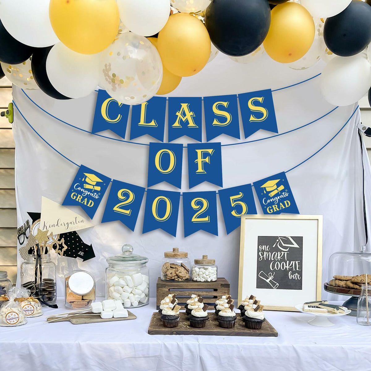 Pancarta de graduación OHOME 2025 azul, fondo de felicitaciones para graduado, decoración de fiesta