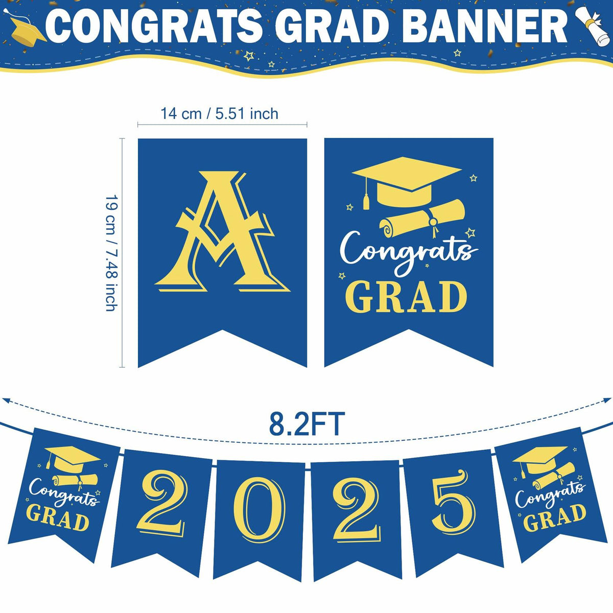 Pancarta de graduación OHOME 2025 azul, fondo de felicitaciones para graduado, decoración de fiesta