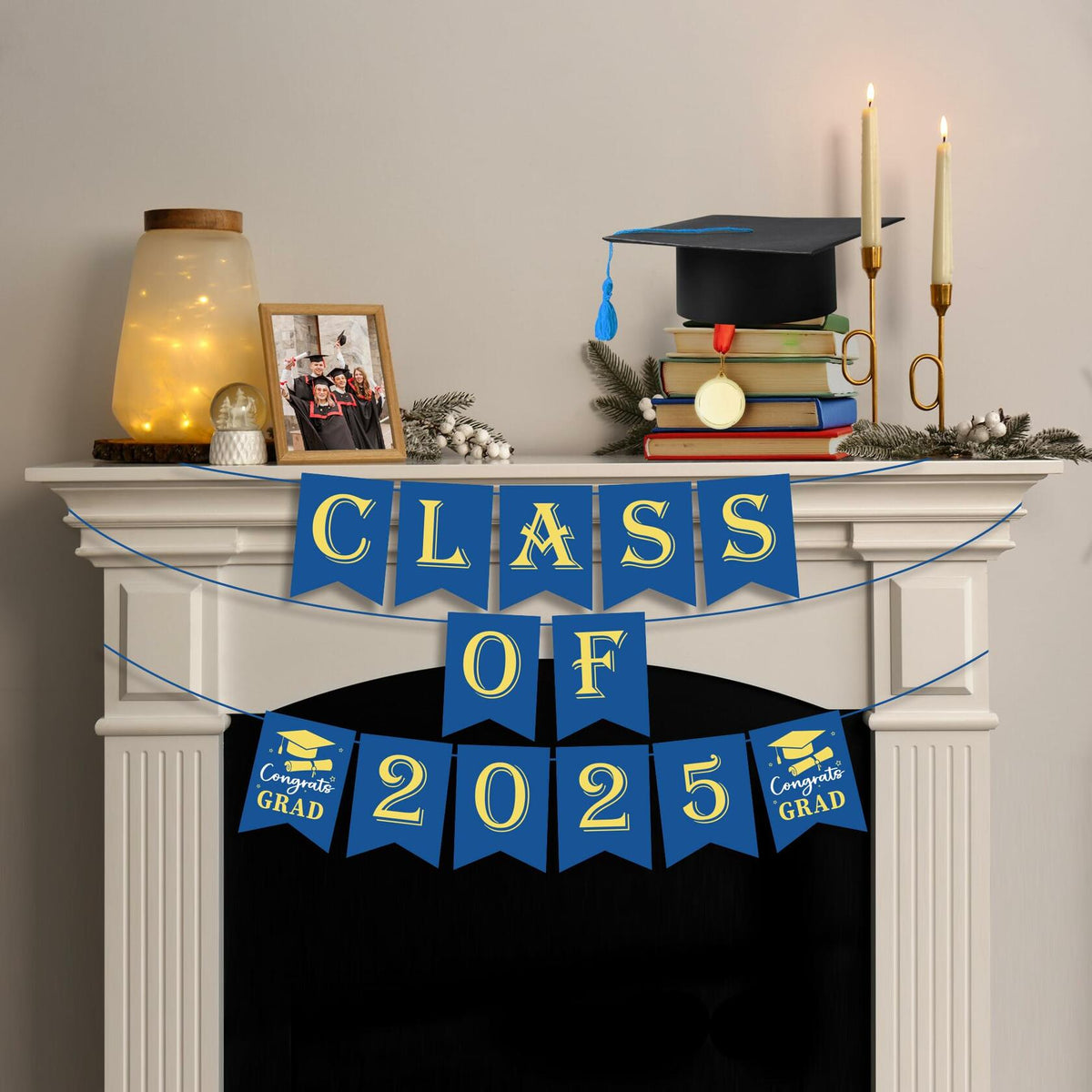 Pancarta de graduación OHOME 2025 azul, fondo de felicitaciones para graduado, decoración de fiesta