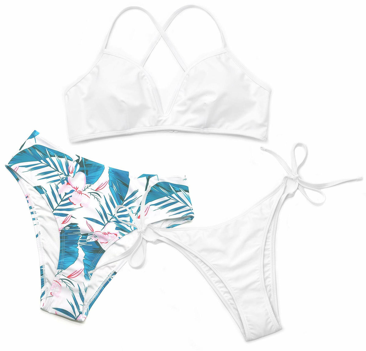 Bikini de mujer SHEKINI de tiro alto con escote en V y espalda cruzada, color negro, talla L