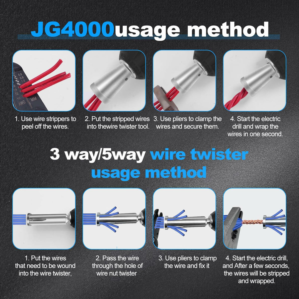 Herramienta para trenzar cables Bvdfgk para taladro, 3 piezas, pelacables eléctrico de 3 y 5 vías