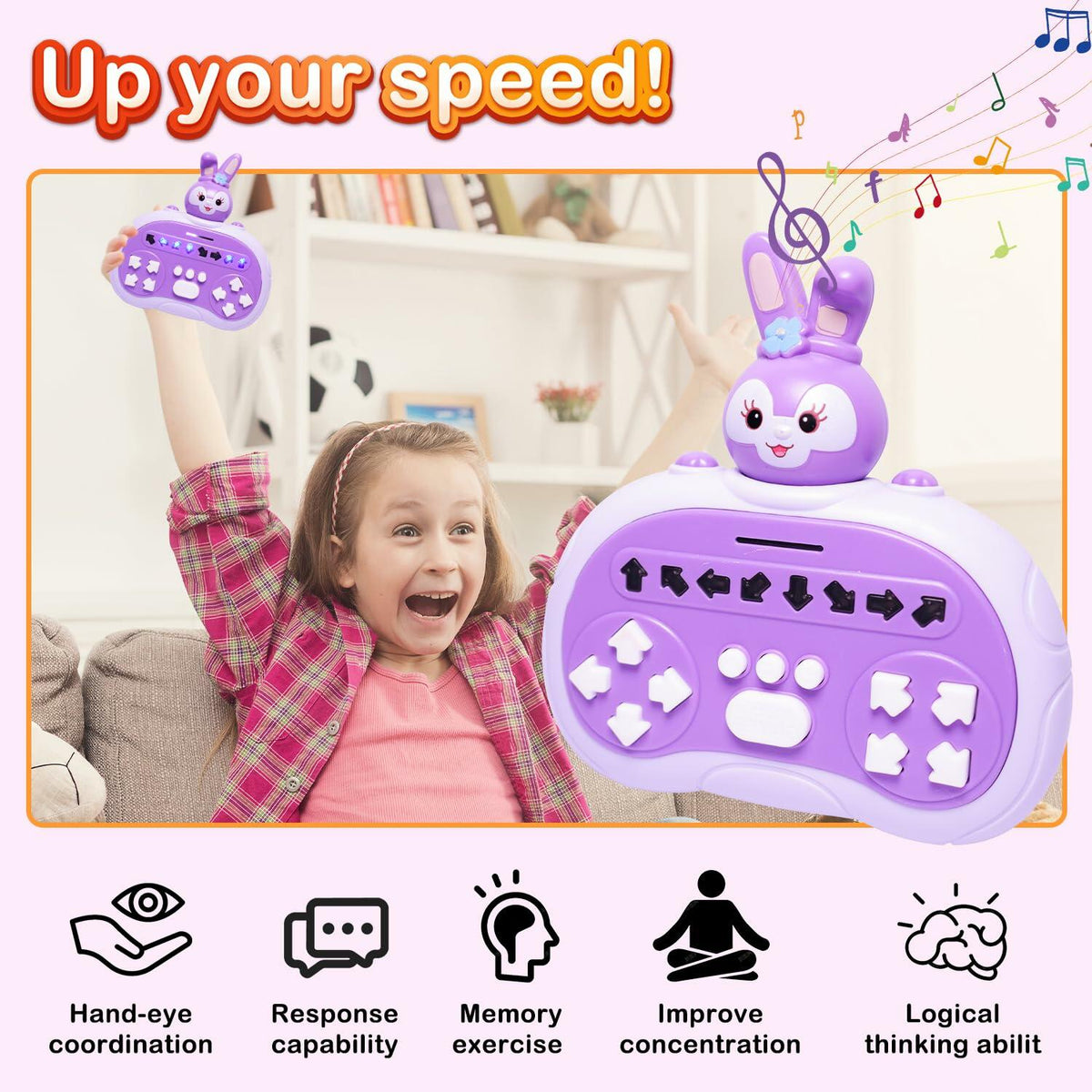 Juguete educativo Máquina de baile Rhythm Master portátil conejo morado para niños de 3 a 12 años