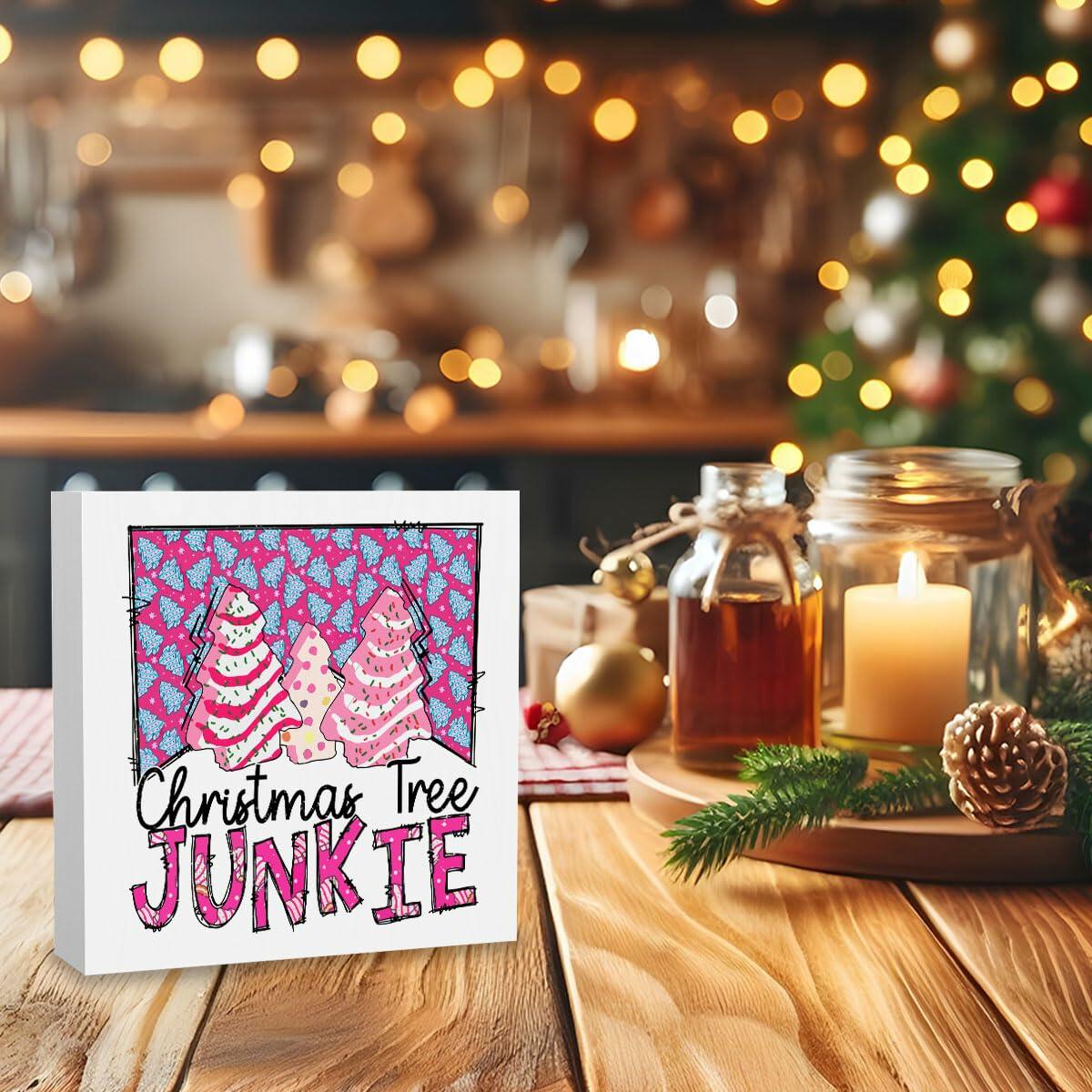 Decoraciones navideñas para árbol color rosa, divertido adorno de Feliz Navidad, 5x5 pulgadas