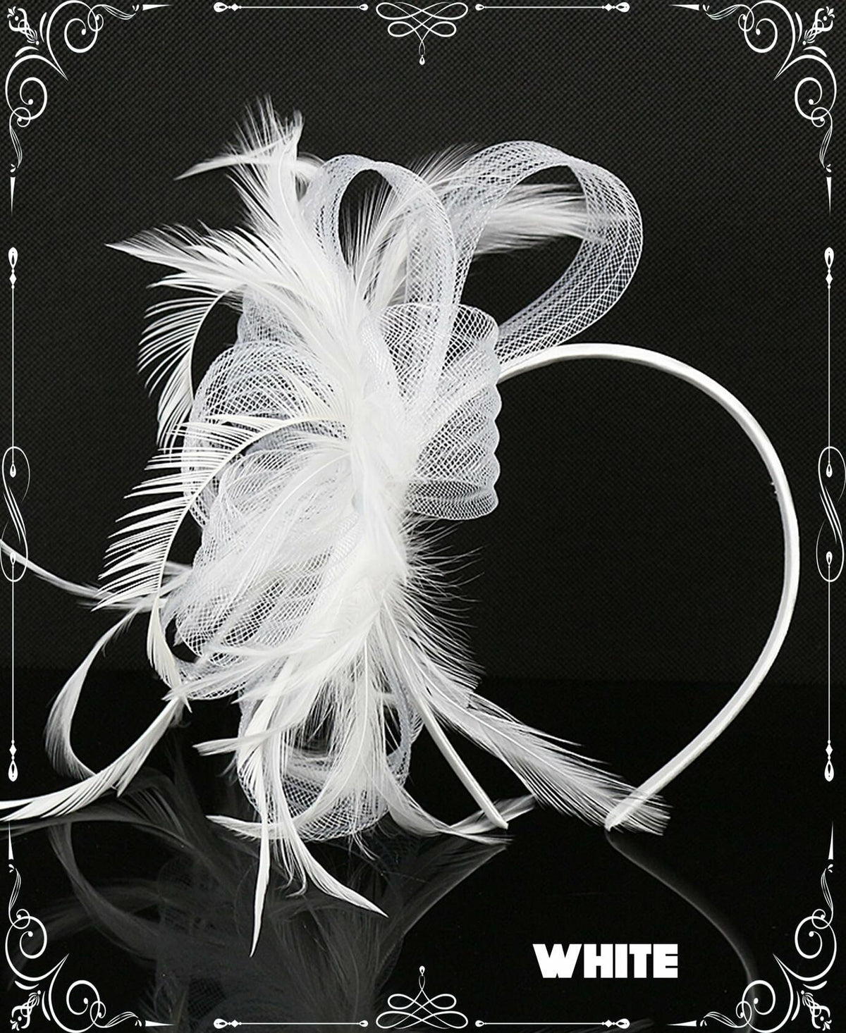 Diadema con clip tipo fascinador vintage para Derby Kidukso, color blanco