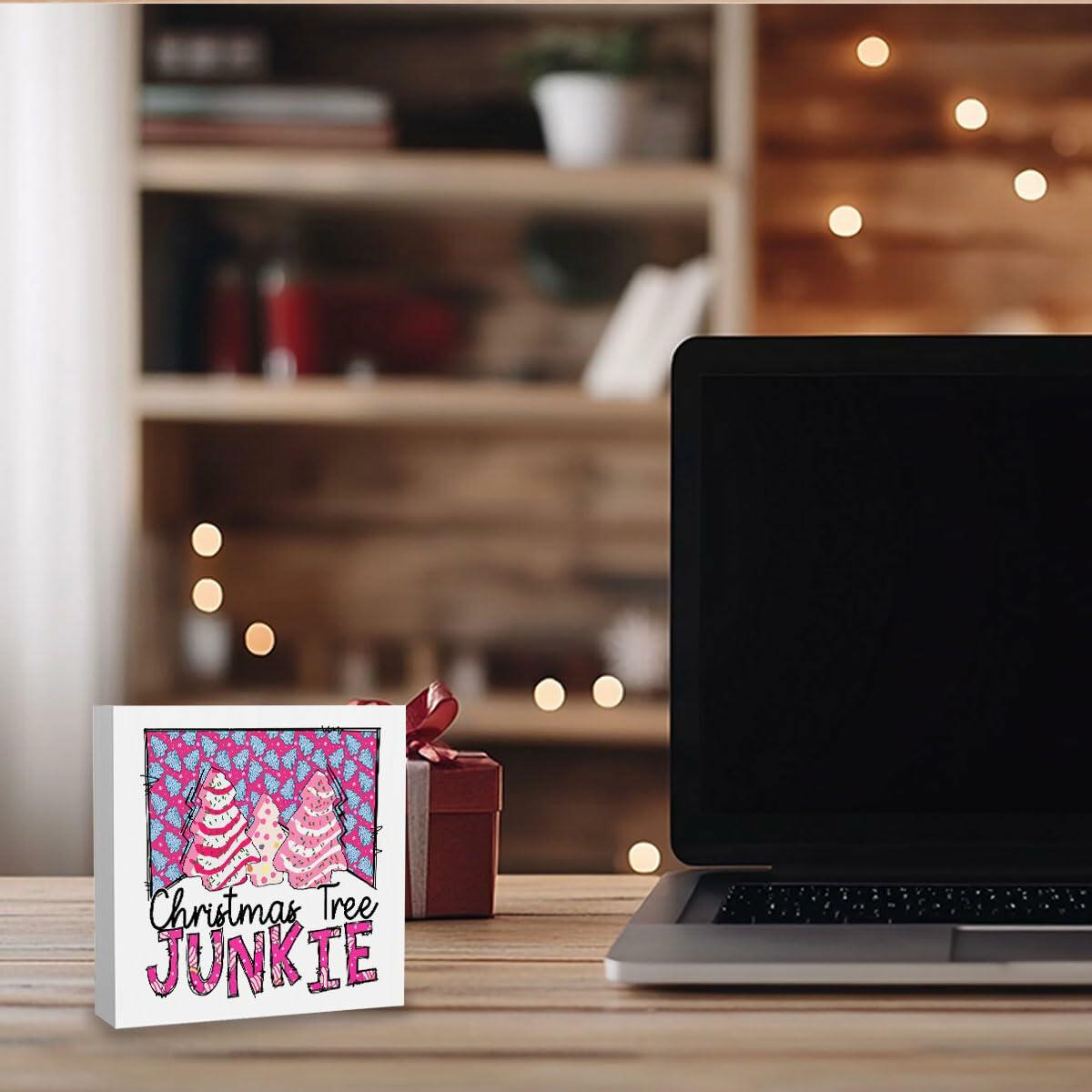 Decoraciones navideñas para árbol color rosa, divertido adorno de Feliz Navidad, 5x5 pulgadas