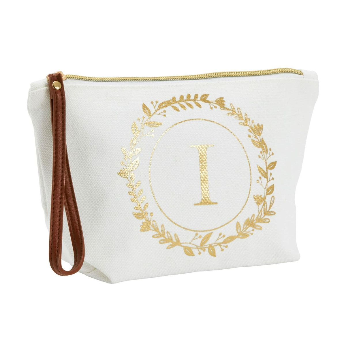Neceser personalizado Glamlily con inicial I en dorado, color blanco, 10x3x6 pulgadas