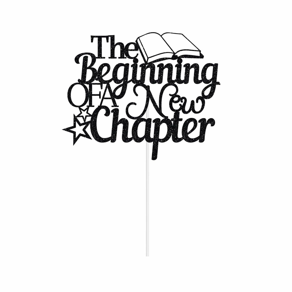 Topper para pastel "The Beginning of A New Chapter" con purpurina negra
