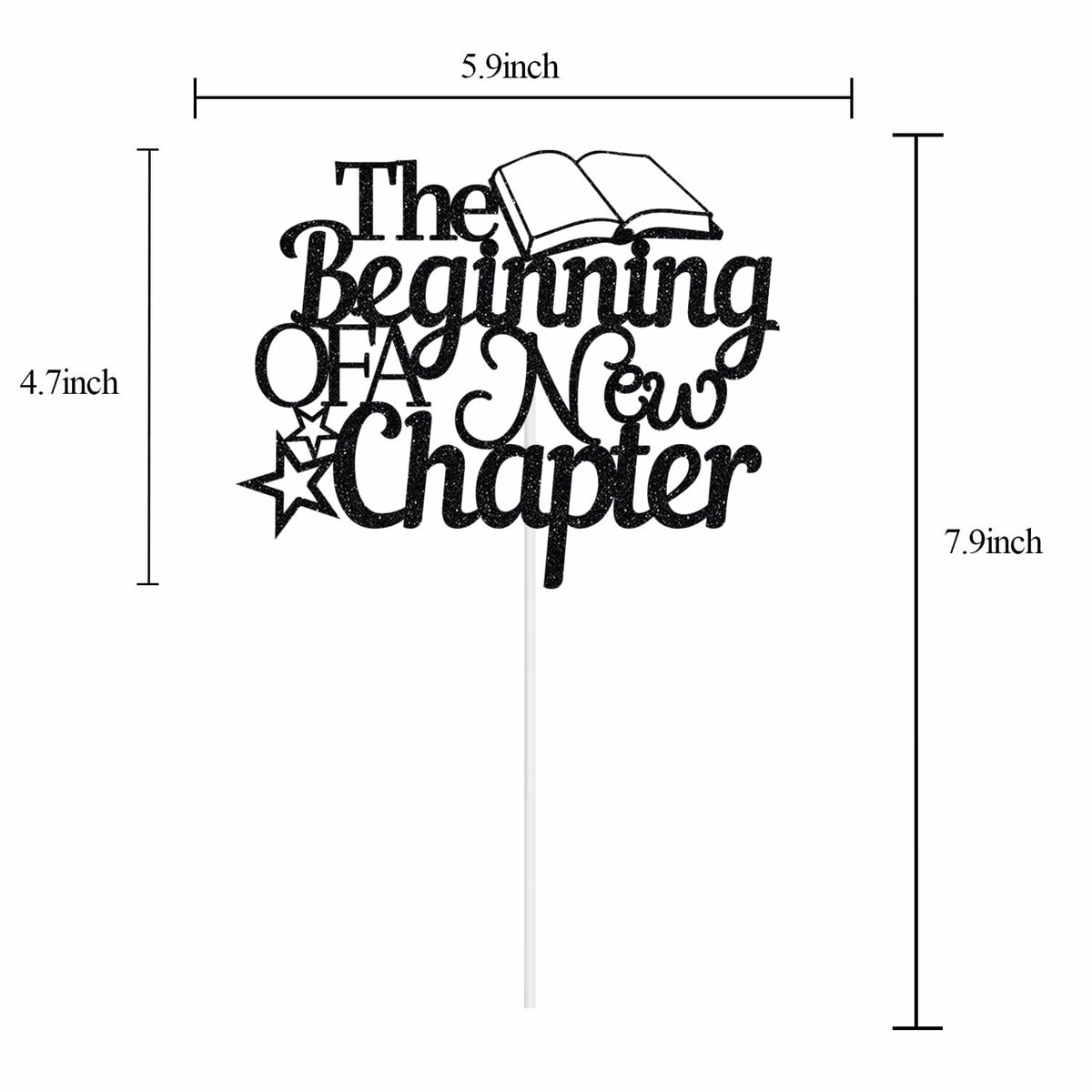 Topper para pastel "The Beginning of A New Chapter" con purpurina negra