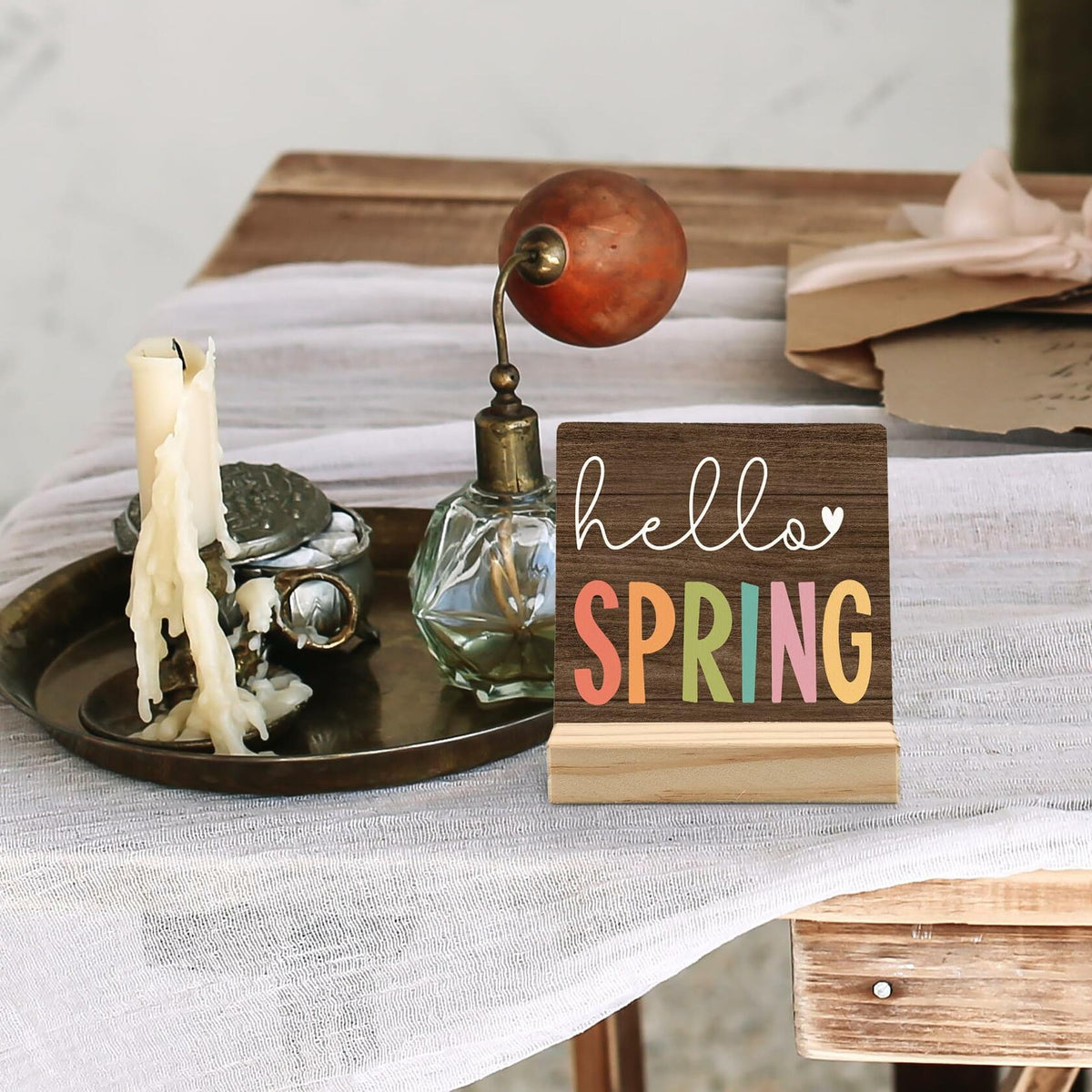 ANIANG Letrero decorativo de madera rústica con soporte para dar la bienvenida a la primavera, estilo granja
