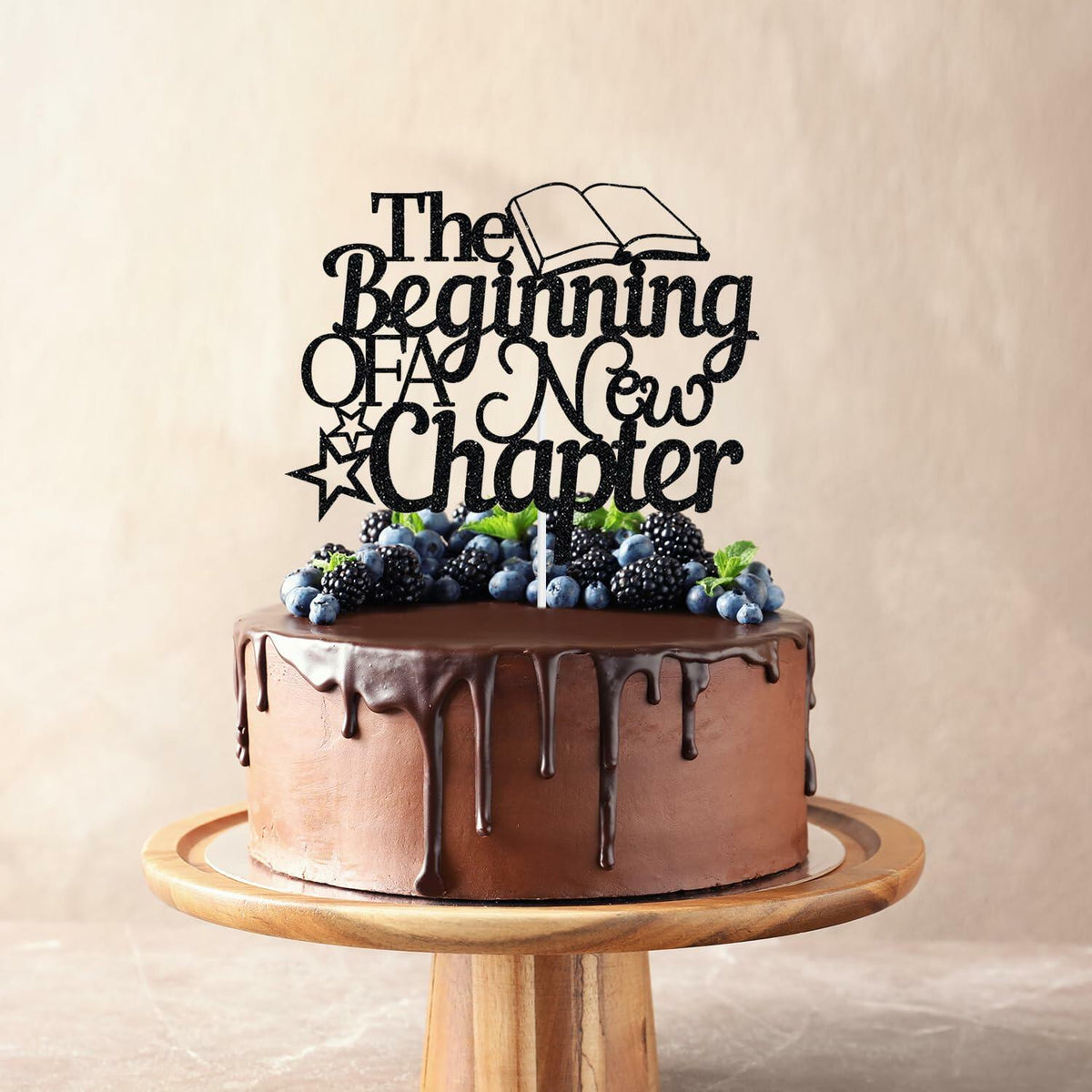 Topper para pastel "The Beginning of A New Chapter" con purpurina negra