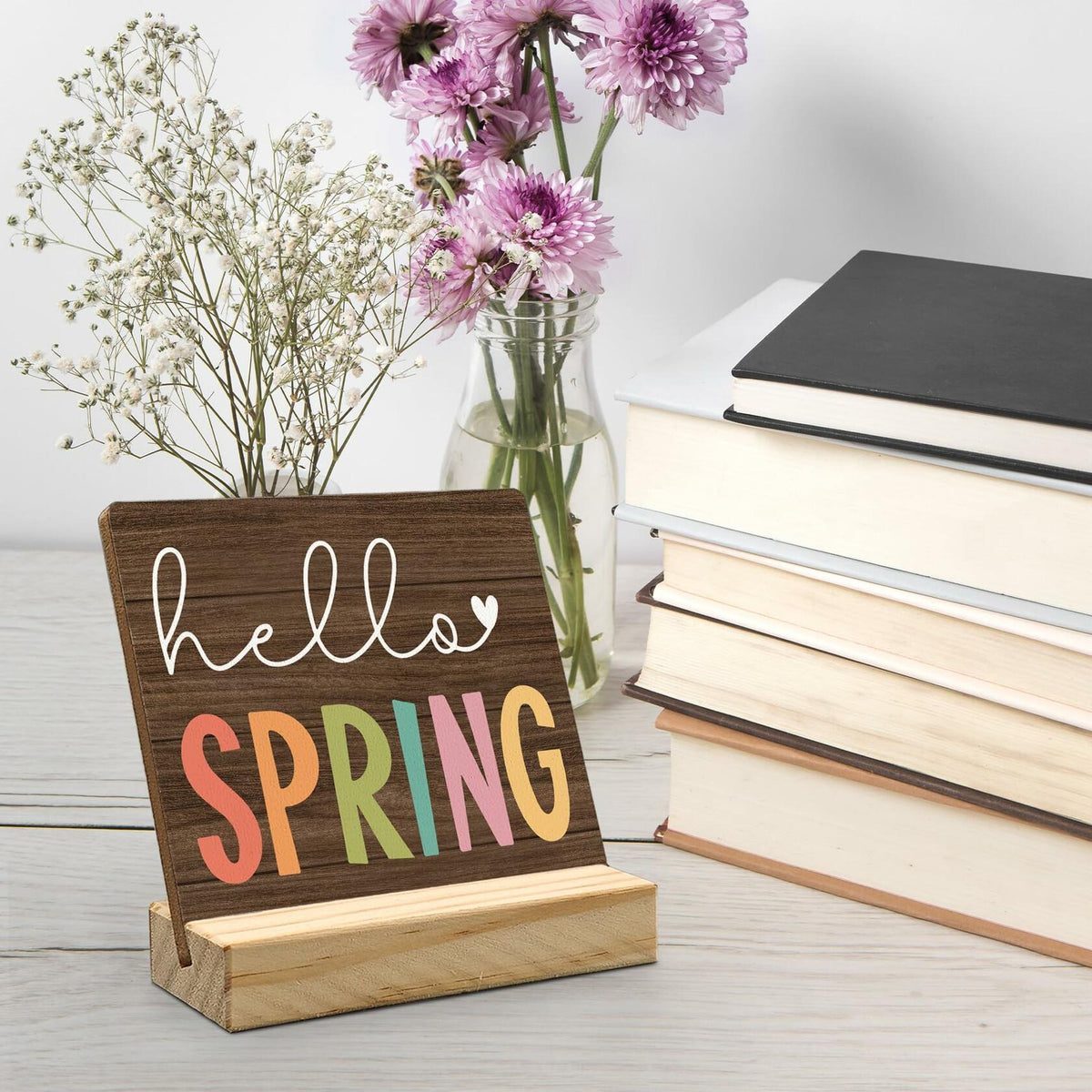 ANIANG Letrero decorativo de madera rústica con soporte para dar la bienvenida a la primavera, estilo granja