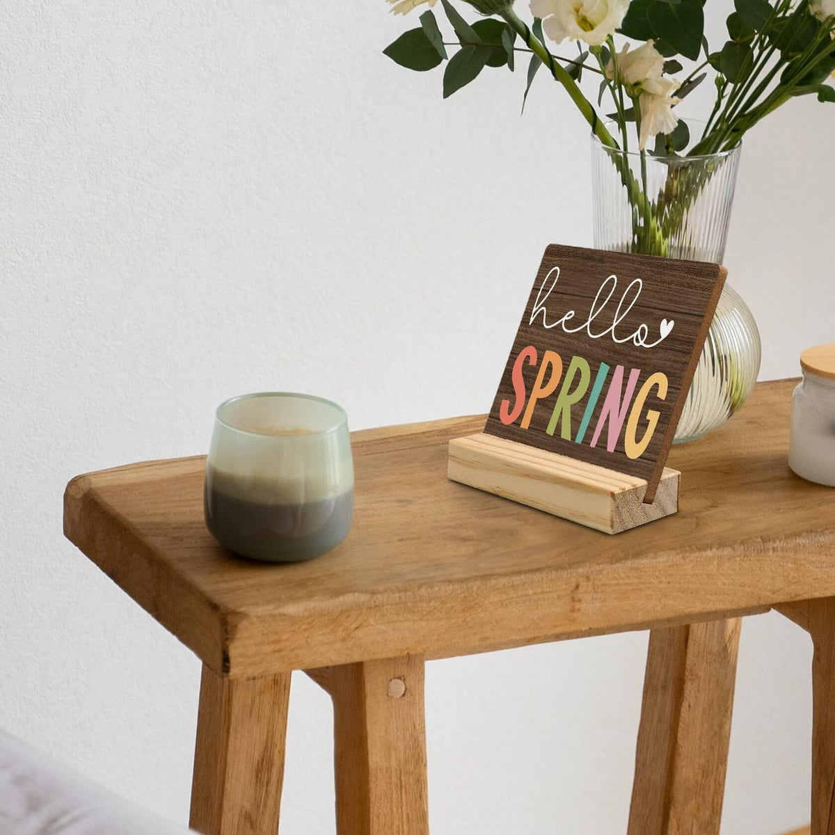 ANIANG Letrero decorativo de madera rústica con soporte para dar la bienvenida a la primavera, estilo granja