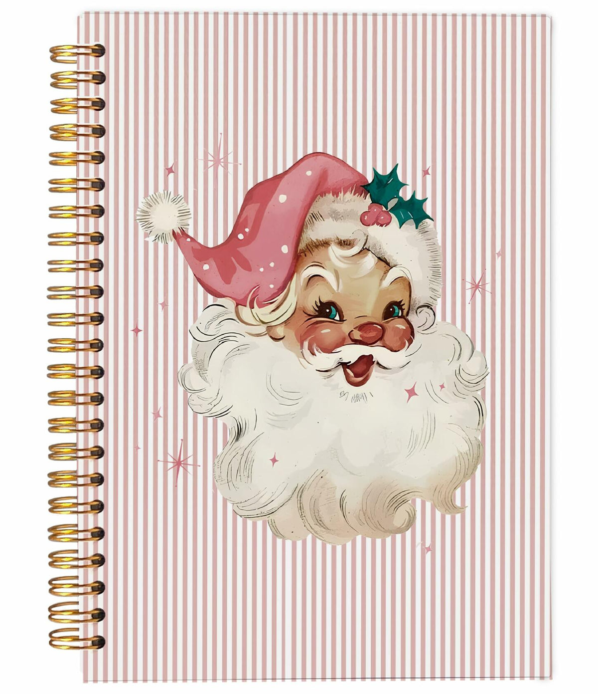 Cuaderno de Navidad Ecezatik, Santa vintage rosa, espiral de 5.5x8.3 pulgadas
