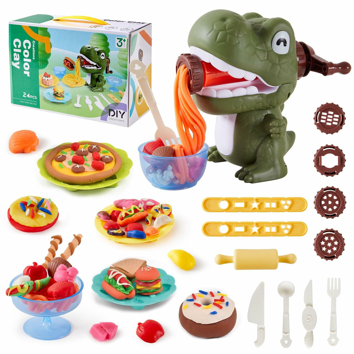 Set de dinosaurios con plastilina, paquete a granel, juguete para hacer fideos, para niños de 4 a 8 años